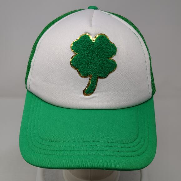St. Patrick's Day Clover Snapback Trucker Hat Green OS Adjustable Mesh Back - Picture 2 of 8